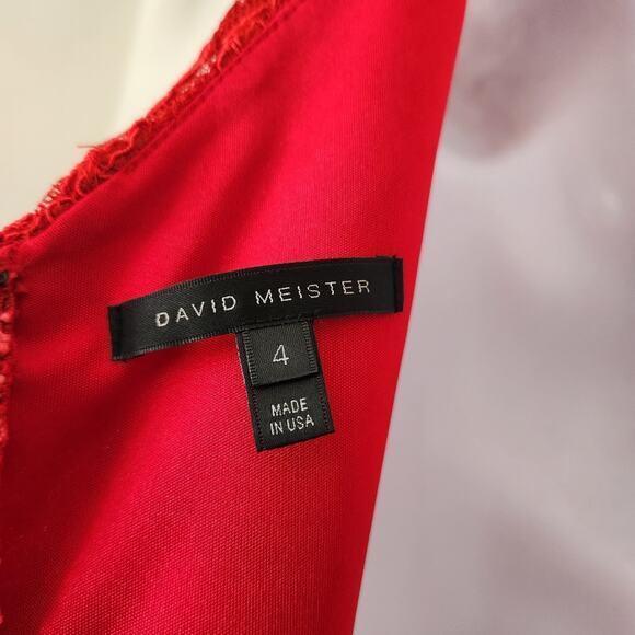 DAVID MEISTER Red Lace Formal Evening Gown Maxi Dress Size 4 - Picture 10 of 14